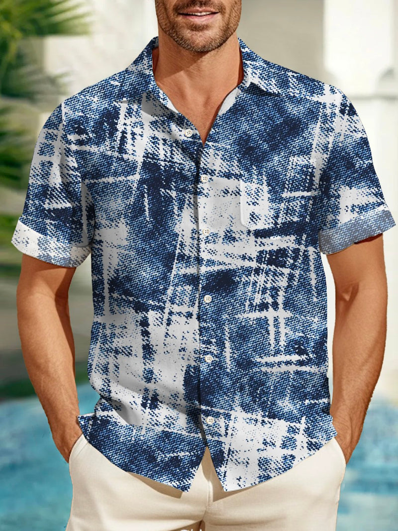 Abstract Textured Print Beach Men's Hawaiian Oversized Pocket Shirt