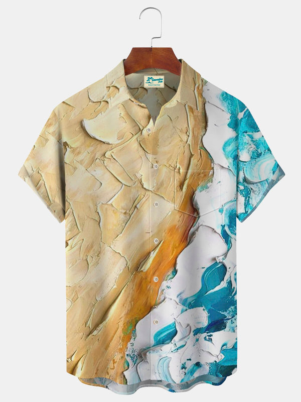 Beach Print Men's Hawaiian Oversized Short Sleeve Shirt with Pockets