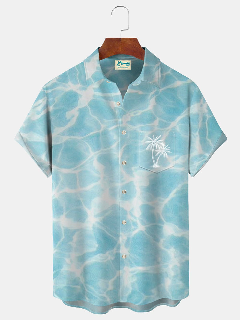Water Ripple Print Beach Men's Hawaiian Oversized Shirt with Pockets Wrinkle Free Shirt