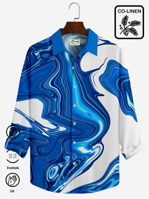 Wave Texture Print Beach Men's Hawaiian Oversized Shirt with Pockets