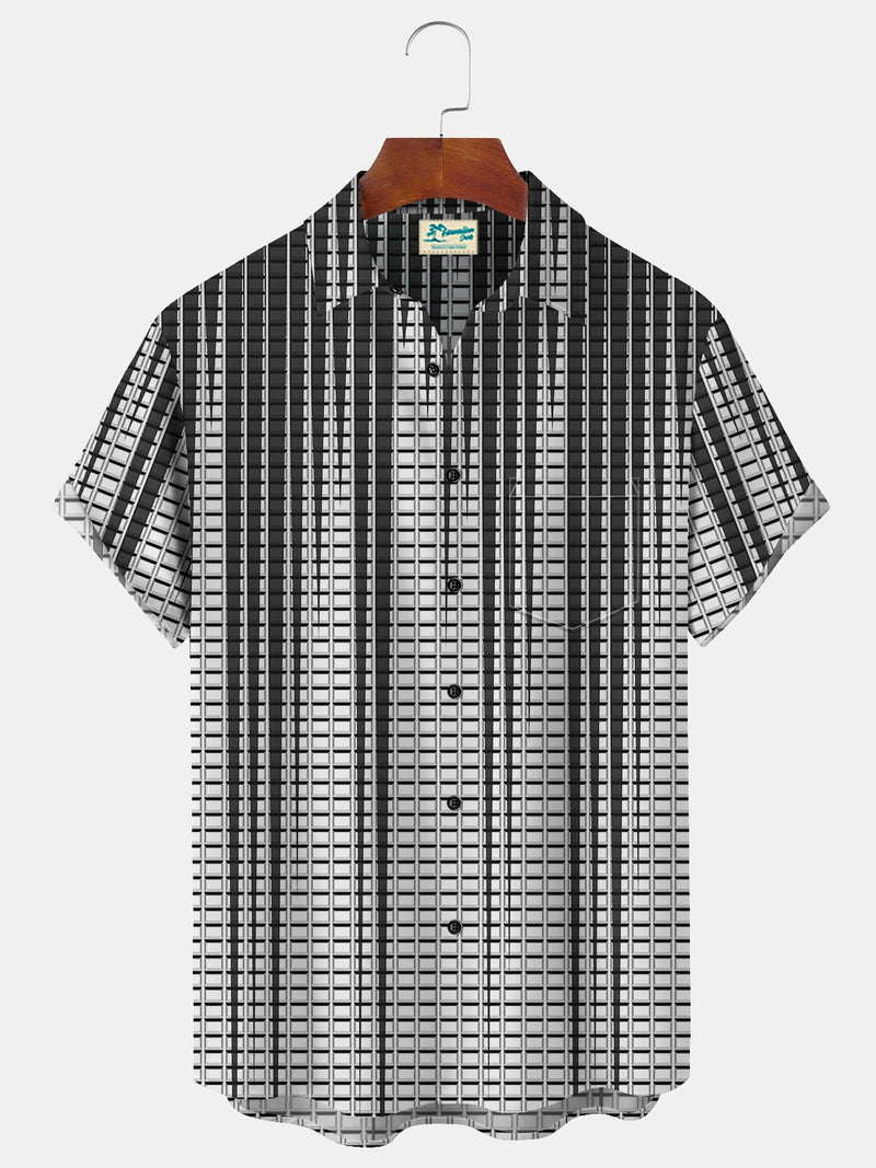 Abstract Textured Print Beach Men's Hawaiian Oversized Shirt with Pockets