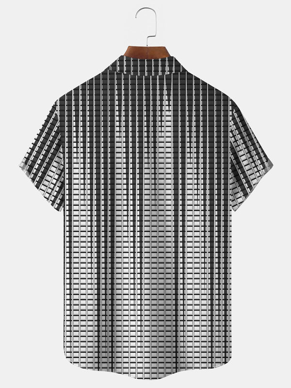 Abstract Textured Print Beach Men's Hawaiian Oversized Shirt with Pockets
