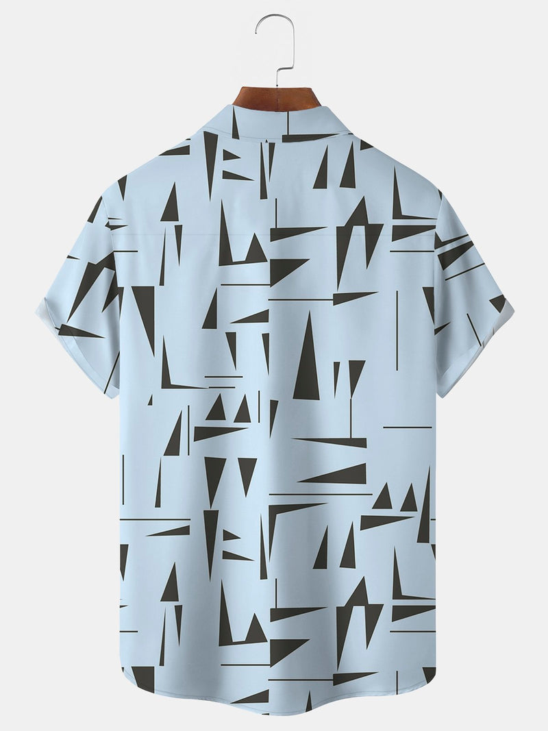 Geometric Print Beach Men's Hawaiian Oversized Pocket Shirt