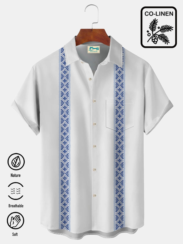 Vintage Bowling Ethnic Print Beach Men's Hawaiian Oversized Pocket Shirt