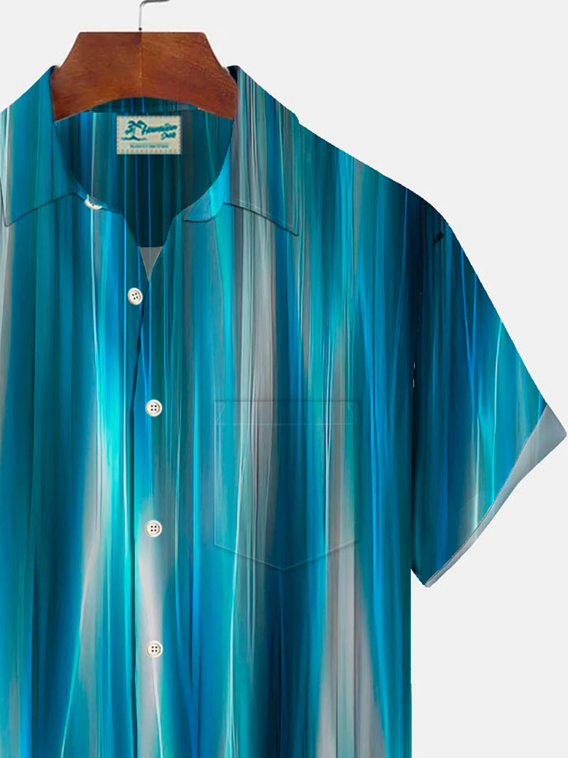 Gradient Aurora Technology Print Men's Button Pocket Shirt