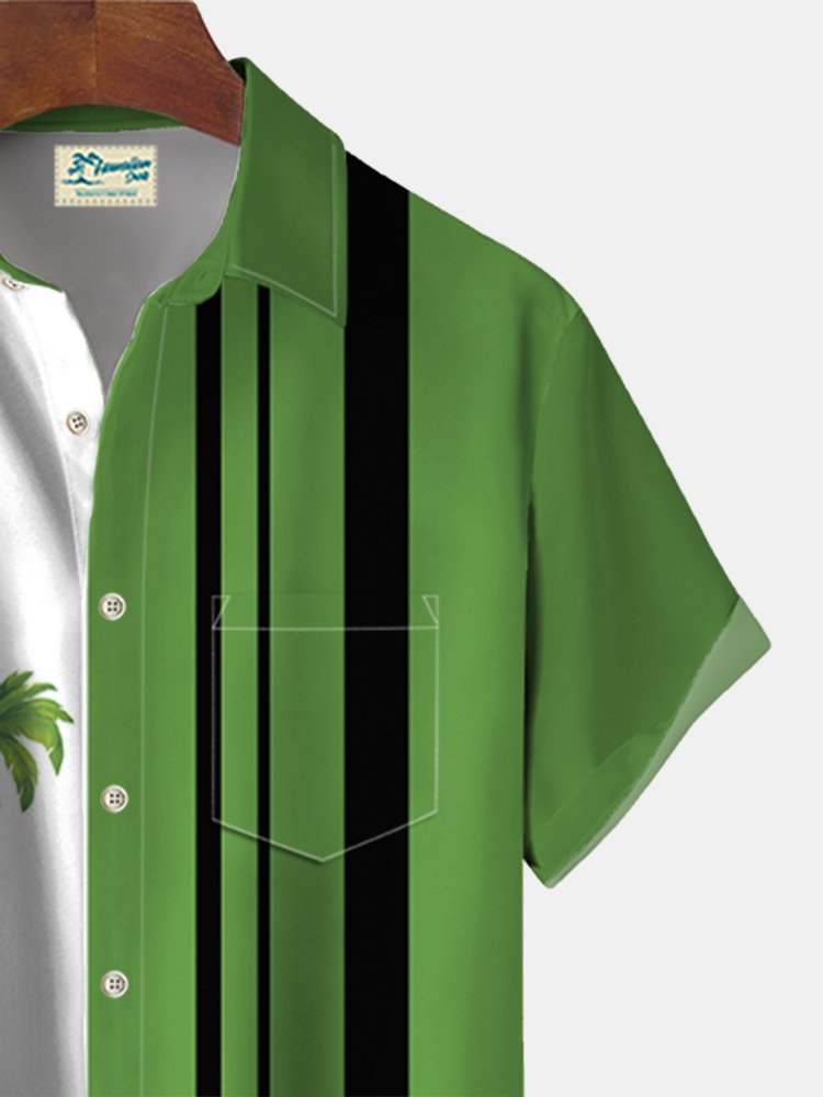 Coconut Palm Holiday Parrot Print Beach Men's Hawaiian Oversized Shirt with Pockets