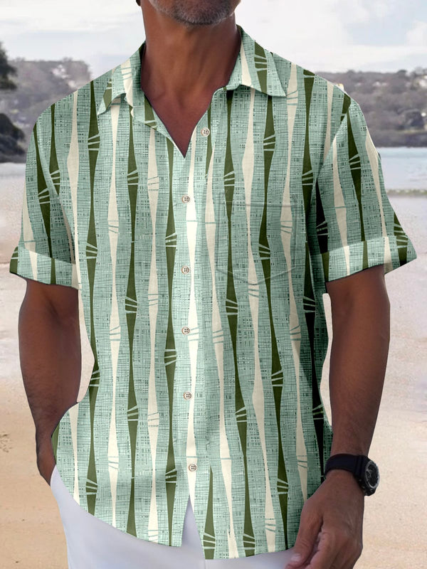 Medieval Bamboo Plant Print Beach Men's Hawaiian Oversized Shirt with Pockets