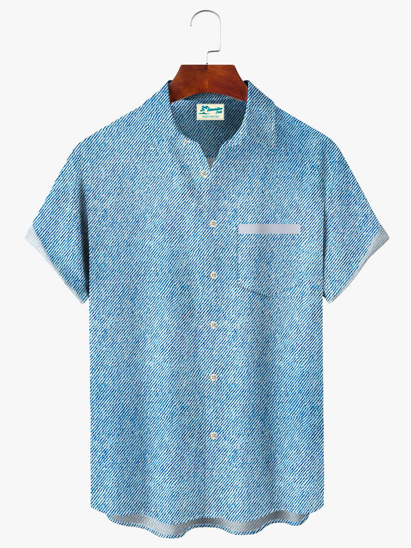 Basic Denim Faux Textured Print Men's Button Pocket Shirt