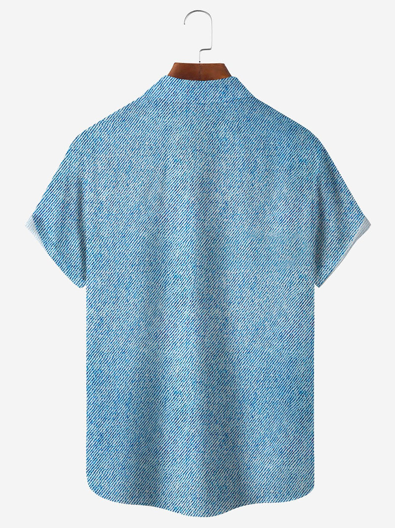 Basic Denim Faux Textured Print Men's Button Pocket Shirt