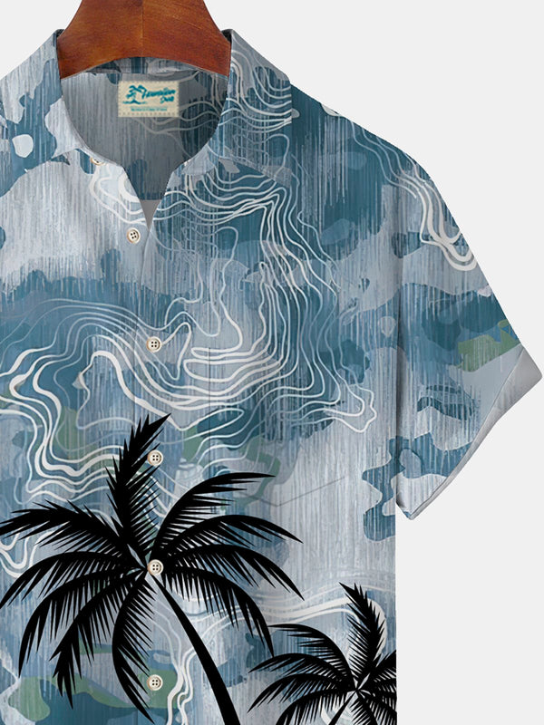 Hawaiian Coconut Texture Print Men's Button Pocket Shirt