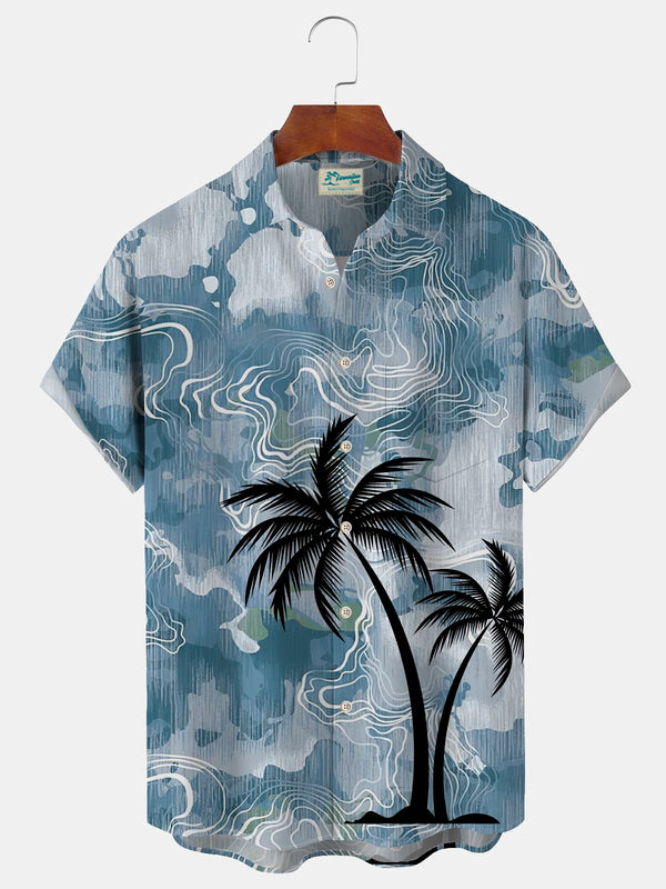 Hawaiian Coconut Texture Print Men's Button Pocket Shirt
