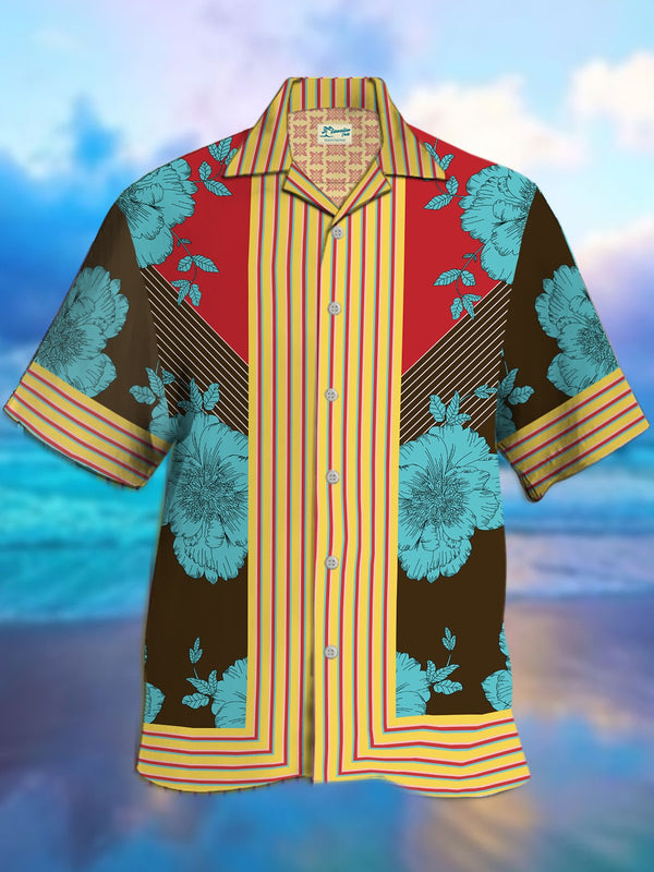 Contrasting Stripe Pattern Printed Men's Hawaiian  Shirt