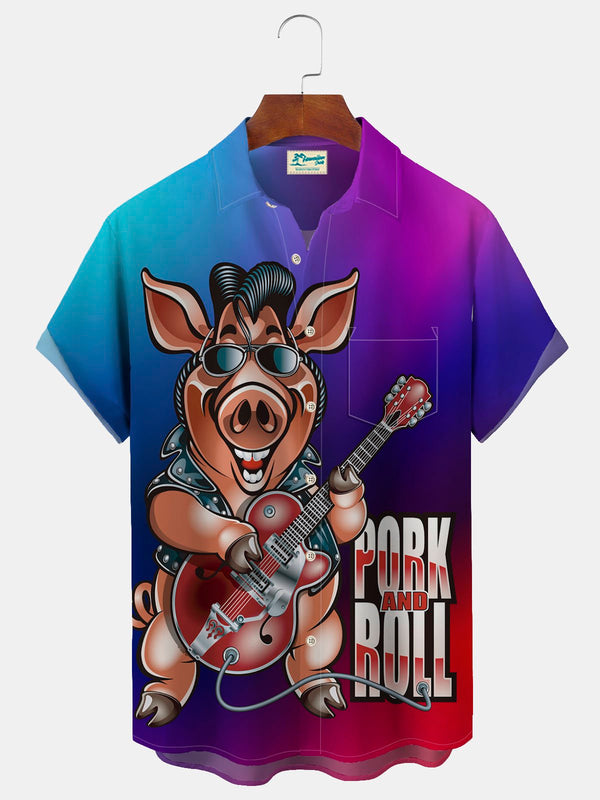 Rock Pig Ombre Print Beach Men's Hawaiian Oversized Shirt with Pockets