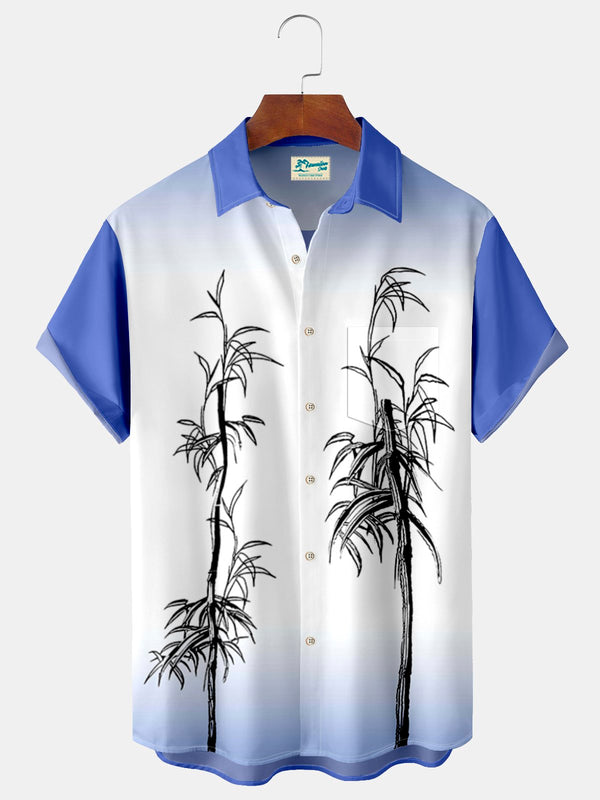 Color Contrasting Plants Print Beach Men's Hawaiian Oversized Shirt with Pockets