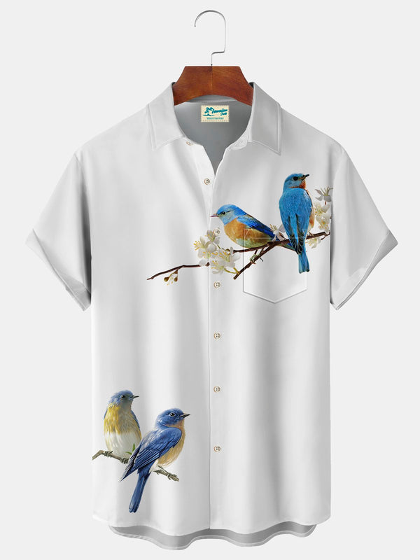 Casual Bird Print Beach Men's Hawaiian Oversized Short Sleeve Shirt with Pockets