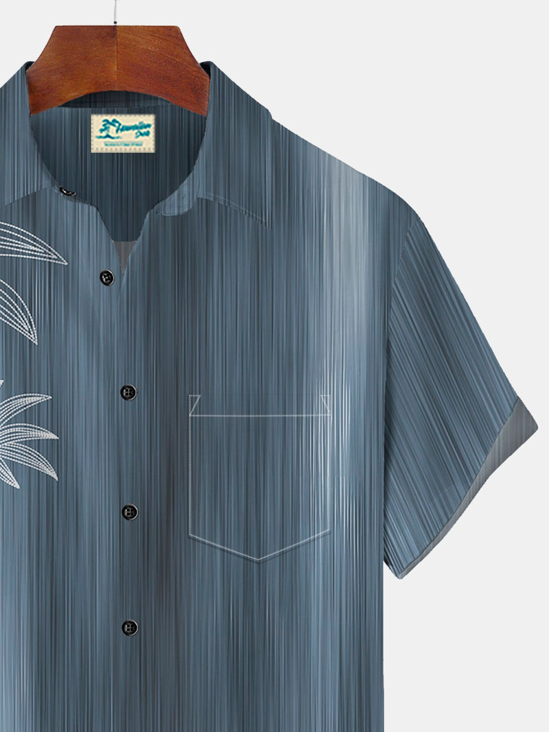 Ombre Coconut Tree Print Beach Men's Hawaiian Oversized Short Sleeve Shirt with Pockets
