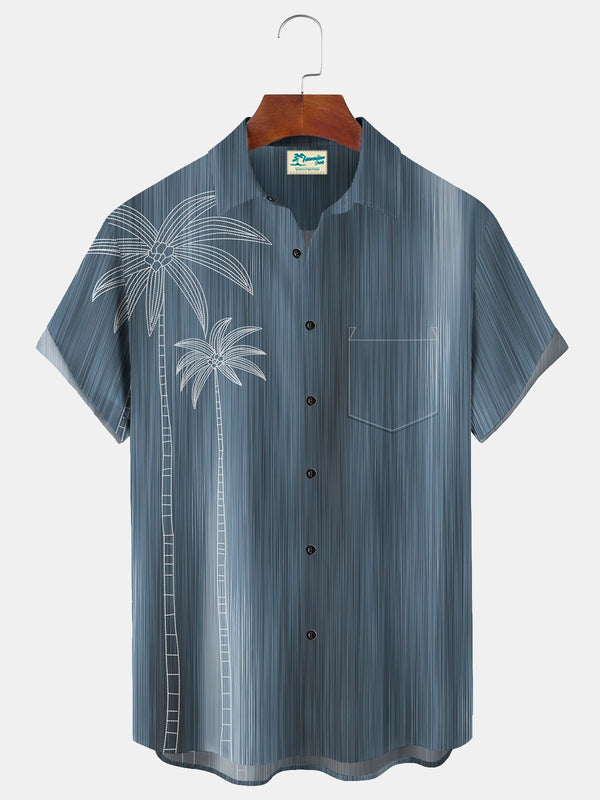 Ombre Coconut Tree Print Beach Men's Hawaiian Oversized Short Sleeve Shirt with Pockets