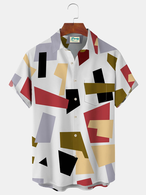 Geometric Print Beach Men's Hawaiian Oversized Short Sleeve Shirt with Pockets