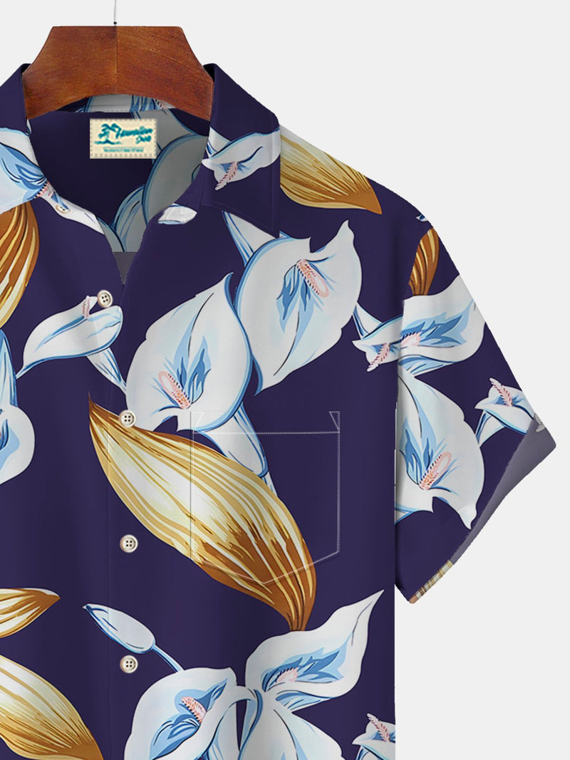 Floral Print Beach Men's Hawaiian Oversized Short Sleeve Shirt with Pockets