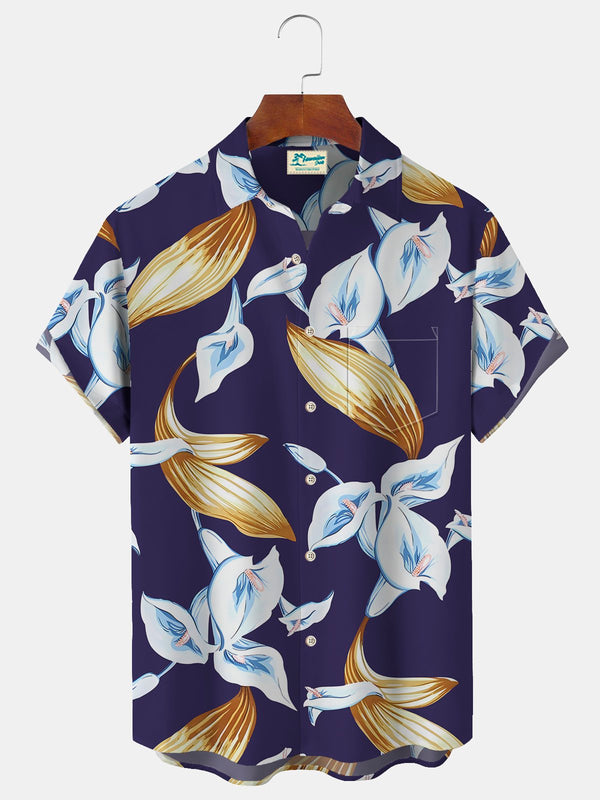 Floral Print Beach Men's Hawaiian Oversized Short Sleeve Shirt with Pockets