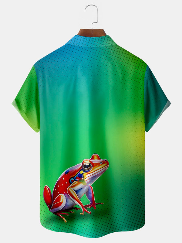 Gradient Polka Dot Frog Print Men's Hawaiian Oversized Shirt with Pockets