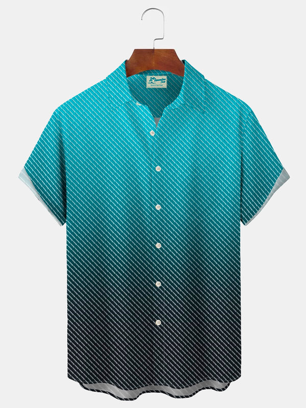 Hawaiian Gradient Stripe Print Men's Button Pocket Short Sleeve Shirt