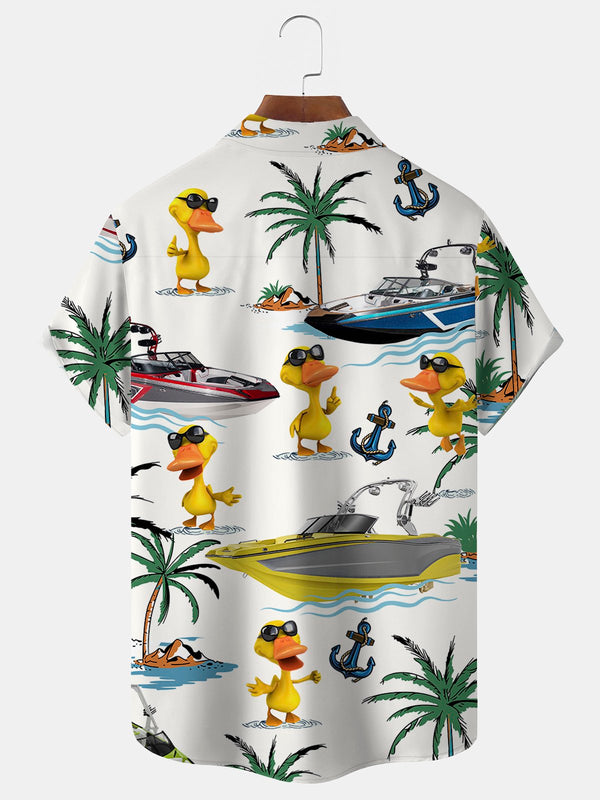 Funny Duck Print Beach Men's Hawaiian Oversized Short Sleeve Shirt with Pockets