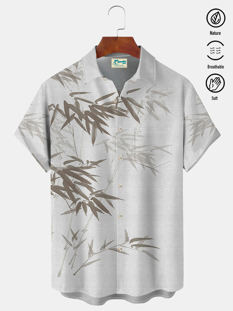 Bamboo Print Beach Men's Hawaiian Oversized Short Sleeve Shirt with Pockets