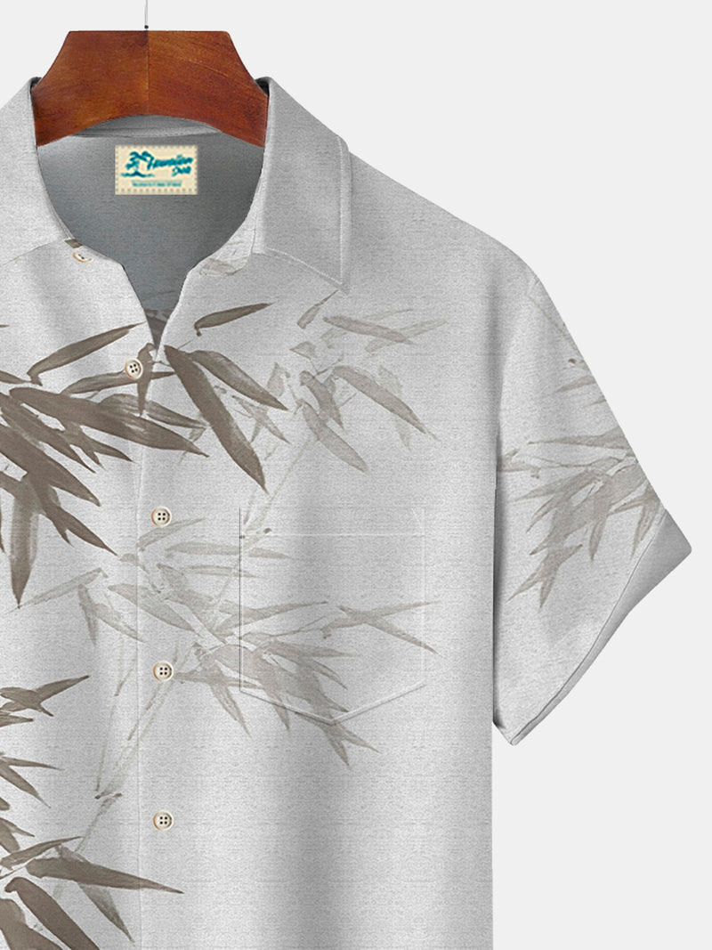 Bamboo Print Beach Men's Hawaiian Oversized Short Sleeve Shirt with Pockets