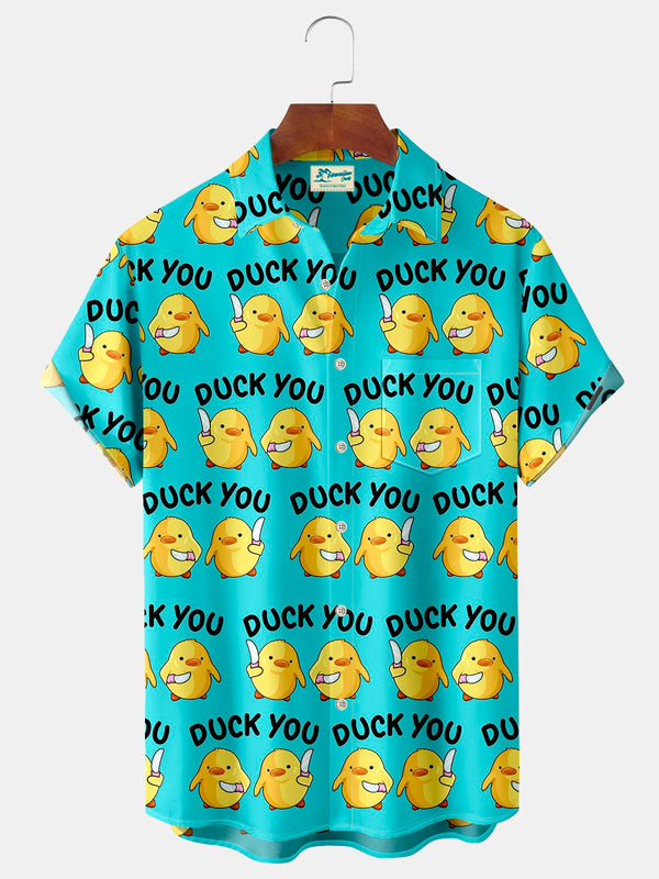 Duck Letters Print  Men's Hawaiian Oversized Shirt with Pockets