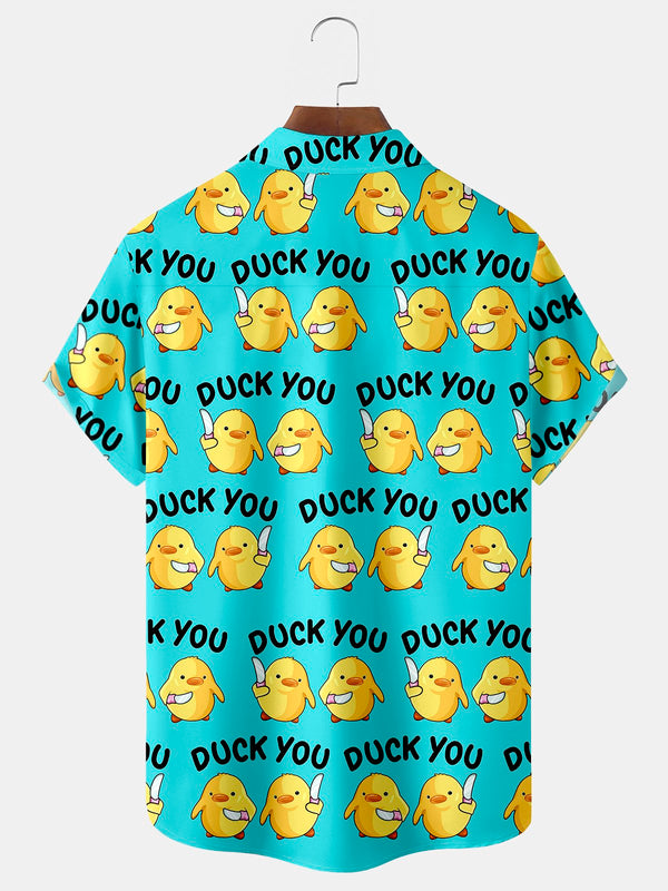 Duck Letters Print  Men's Hawaiian Oversized Shirt with Pockets
