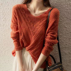 Orange Red Shift Long Sleeve Plain Sweater