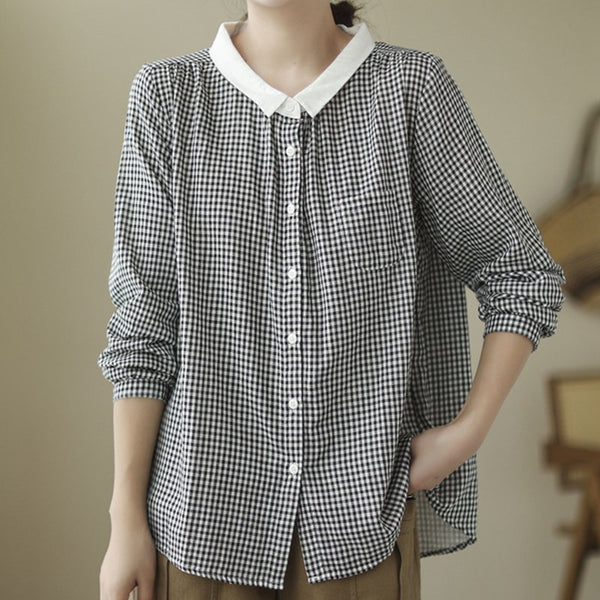 Cotton-Blend Casual Long Sleeve Shirts & Tops