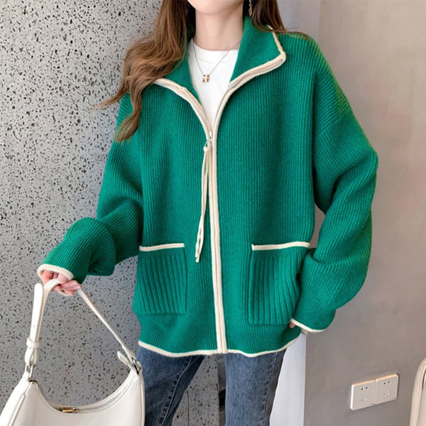 Knitted Pockets Shift Casual Sweater