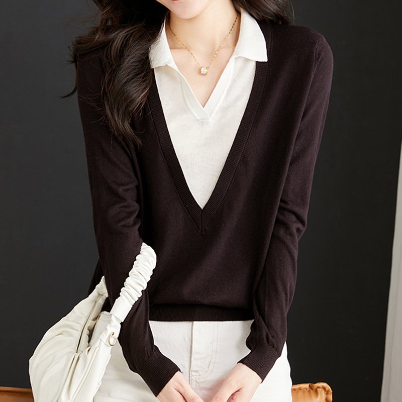 Long Sleeve Knitted Casual Paneled Sweater