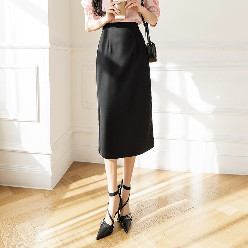 Women Spring And Summer High Waist A-line Solid Wrap Skirts