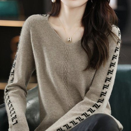 Knitted Long Sleeve Geometric Sweater