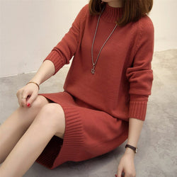 Long Sleeve Plain Shift Knitted Sweater