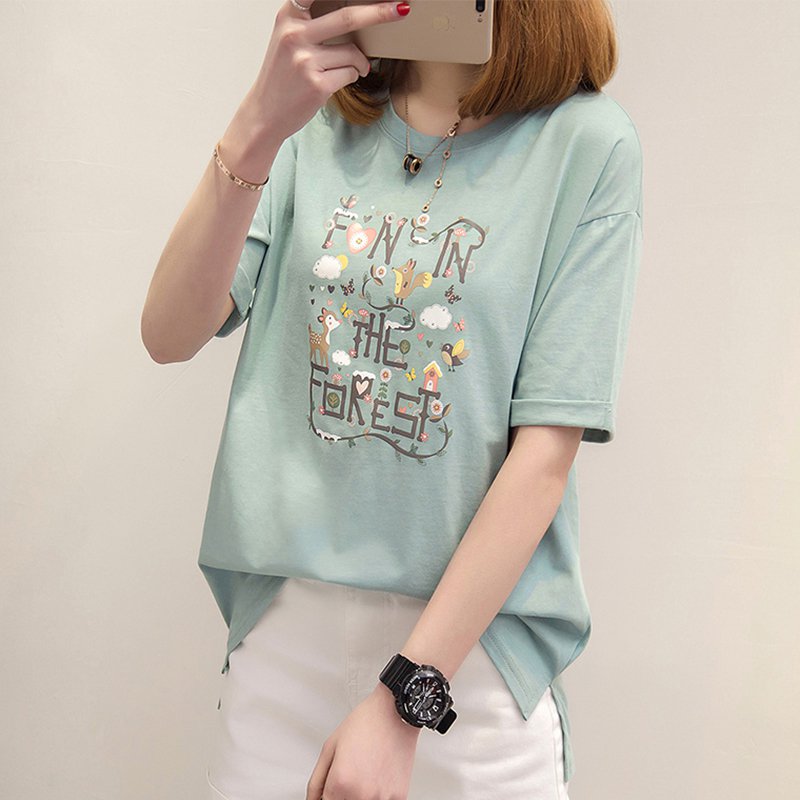 Printed Short Sleeve Letter Casual Shirts & Tops