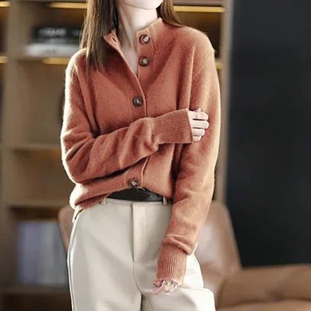 Shift Plain Casual Stand Collar Sweater