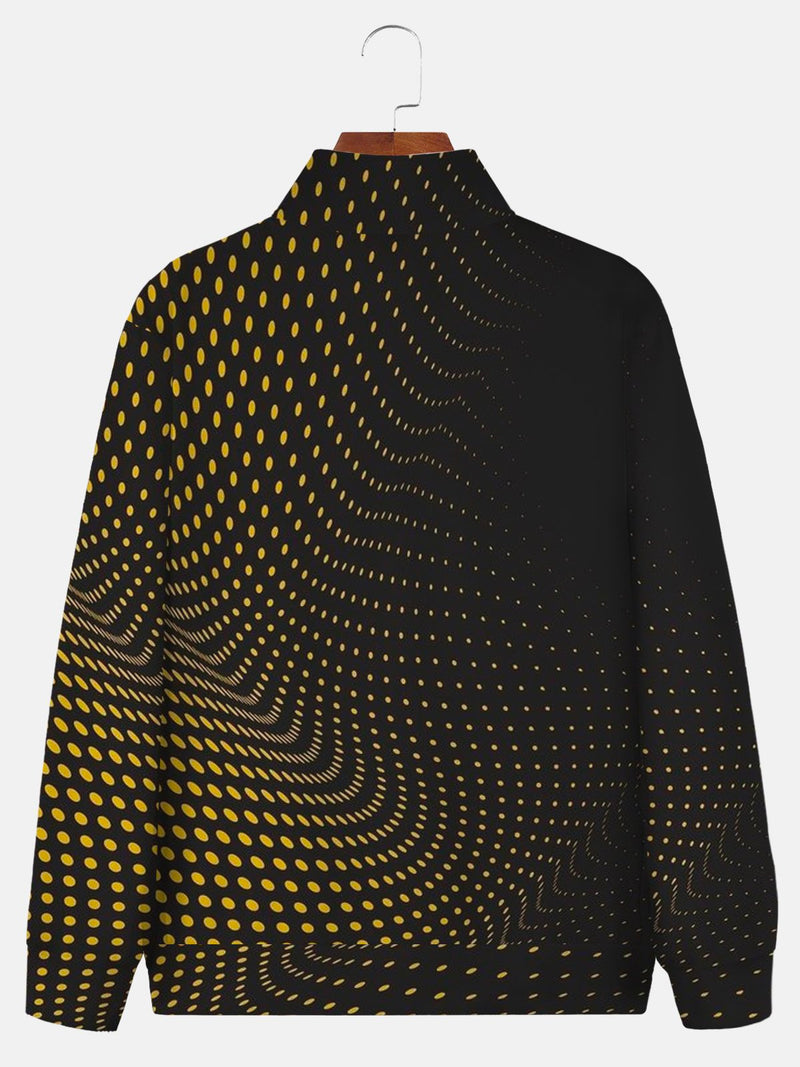 men's retro geometric polka dot oversized stand collar zipper sweatshirt