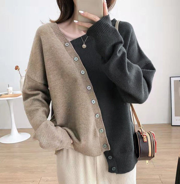 Paneled Cocoon Casual Long Sleeve Sweater