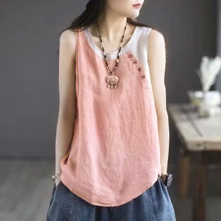 Sleeveless Shift Casual Cotton Vests
