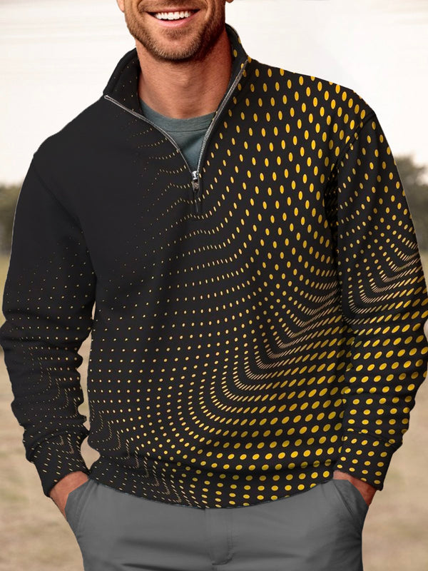 men's retro geometric polka dot oversized stand collar zipper sweatshirt