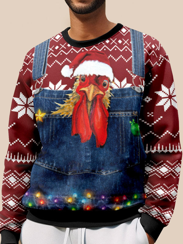 Men's Rooster Ugly Christmas Sweatshirts Print Beach Pullover Sweatshirts